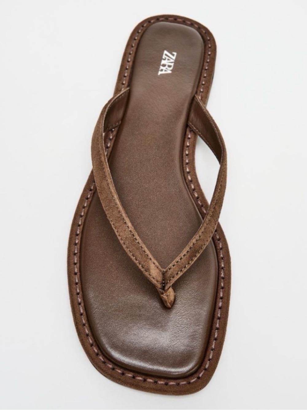 Zara Brown Leather Thong Flip-Flop Sandal Size EU 39